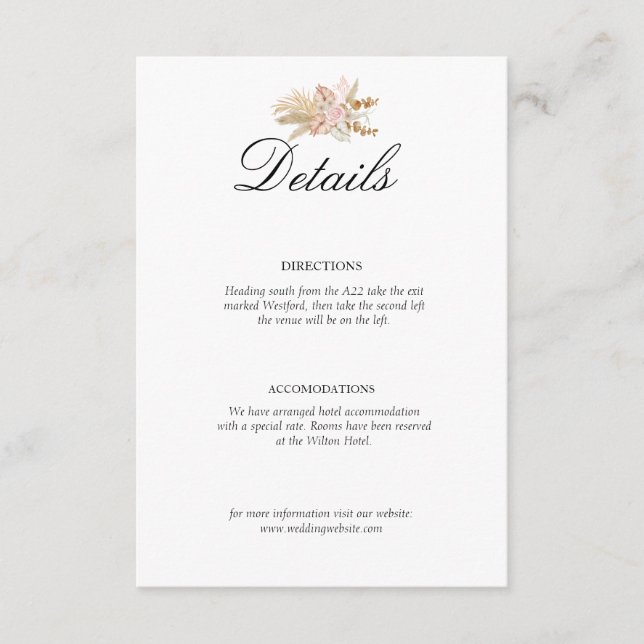 Tarjeta De Recepción Bohemio Chic  floral Boda  (Anverso)