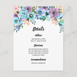 Tarjeta De Recepción Boho Acuarela Floral Lila y Verde Personalizable