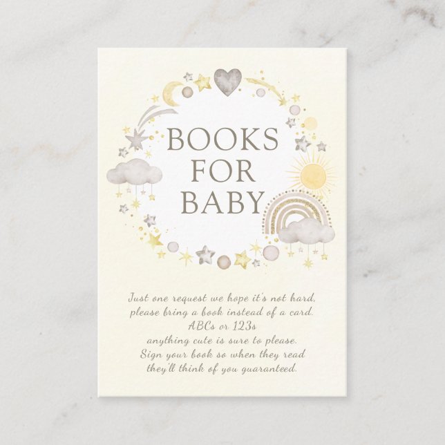 Tarjeta De Recepción Boho acuarela: Libros arcoiris para bebé (Anverso)
