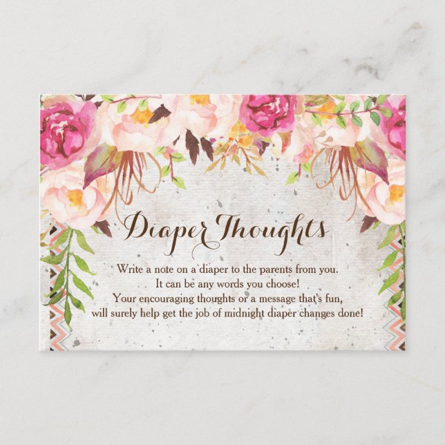 Tarjeta De Recepción boho acuarelas Flores Ducha pensamientos de pañale (Anverso)