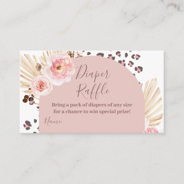Tarjeta De Recepción Boho Animales Rosa Jungle Diaper Raffle (Anverso)