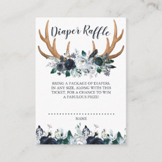 Tarjeta De Recepción Boho Antler Navy Floral Baby Shower Diaper Raffle