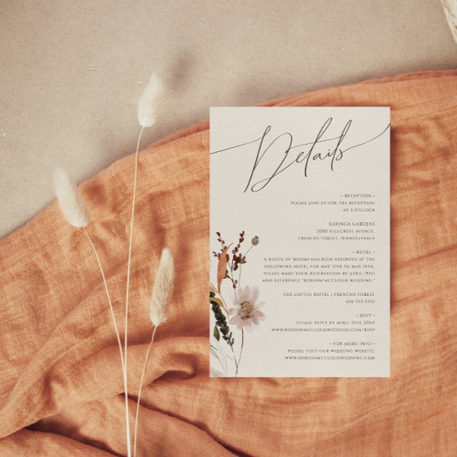 Tarjeta De Recepción Boho Autumn Wildflower | Detalles de Beige (Subido por el creador)