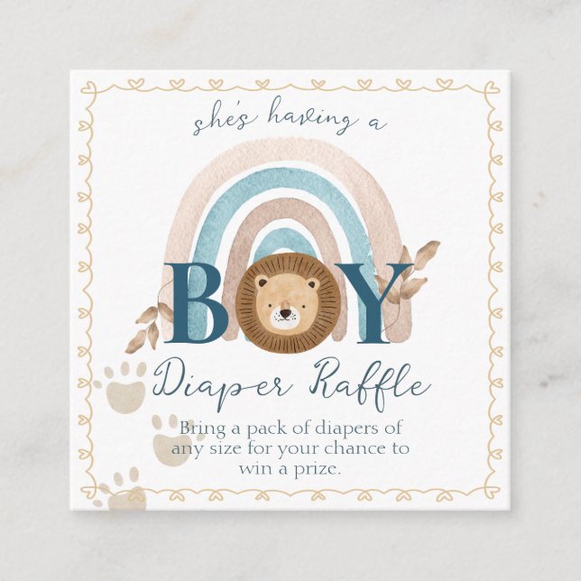 Tarjeta De Recepción Boho Baby Boy Lion Cub Diaper Raffle (Anverso)