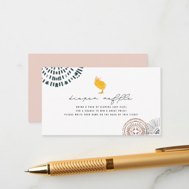 Tarjeta De Recepción Boho Baby Chick Pink Diaper Raffle (Anverso/Reverso In Situ)