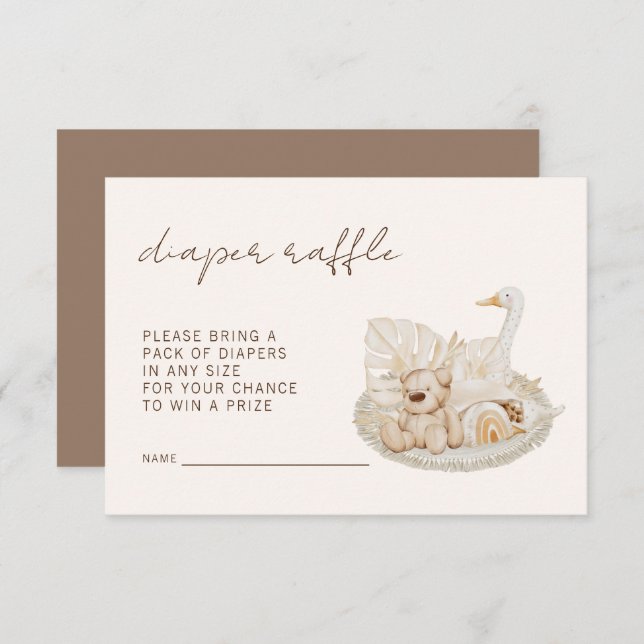 Tarjeta De Recepción Boho Baby Diaper Raffle Género Ducha neutral (Anverso / Reverso)