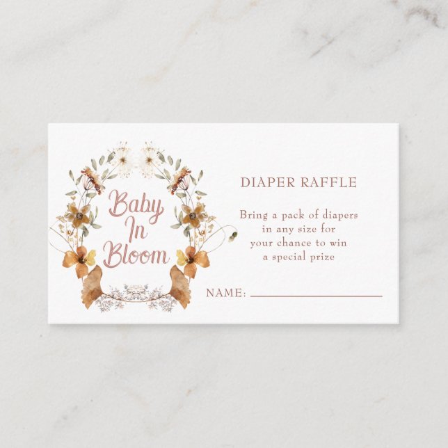 Tarjeta De Recepción Boho Baby En Bloom Baby Shower Diaper Raffle (Anverso)