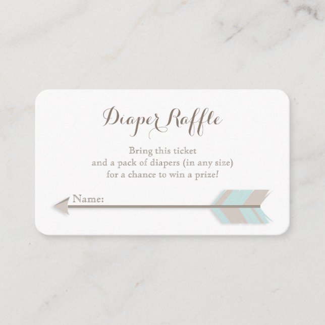 Tarjeta De Recepción Boho Baby Shower Blue & Grey Diaper Raffle Ticket (Anverso)