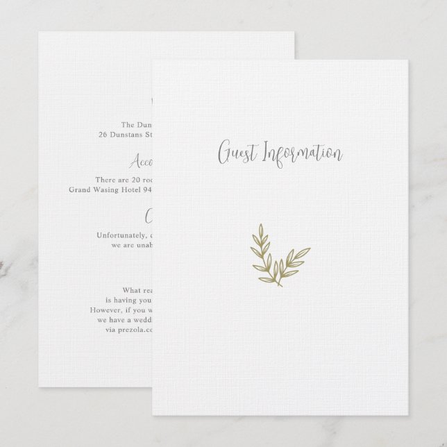 Tarjeta De Recepción Boho Bamboo Hoja Botánica Blanda Elegante Vegetaci (Anverso / Reverso)