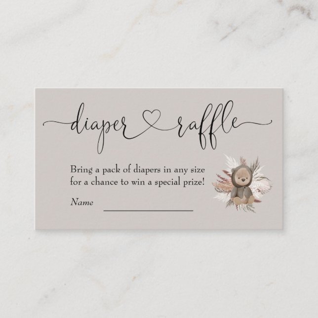 Tarjeta De Recepción Boho Bear Baby Shower Diaper Raffle (Anverso)