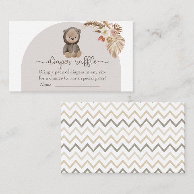 Tarjeta De Recepción Boho Bear Pampas Grass Baby Shower Diaper Raffle (Anverso / Reverso)