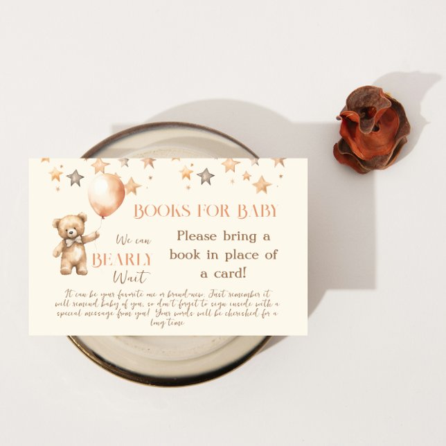 Tarjeta De Recepción Boho Bearly Wait Beige Bear Books para Baby Shower (Subido por el creador)