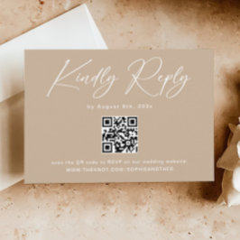 Tarjeta De Recepción Boho Beige Neutral Wedding RSVP Código Qr