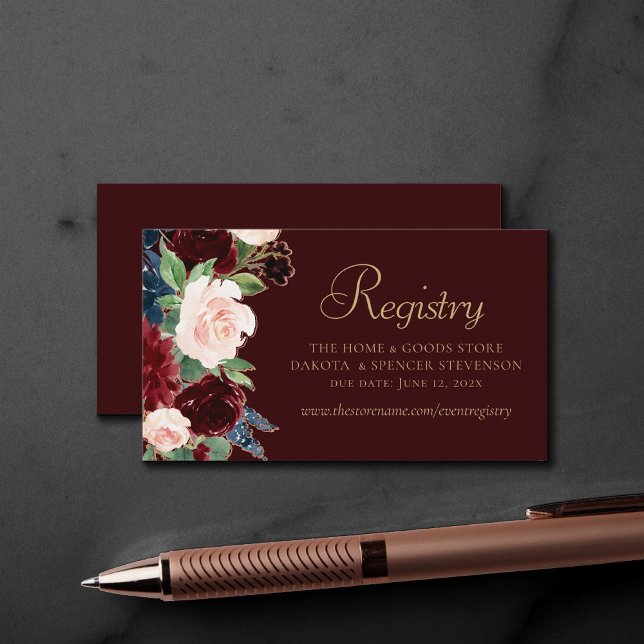 Tarjeta De Recepción Boho Bloom | Registro Rojo Oscuro de Borgoña Marsa (Subido por el creador)