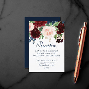 Tarjeta De Recepción Boho Blooms Armada Rusa y Garland Borgoña