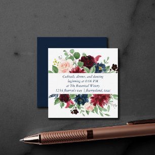 Tarjeta De Recepción Boho Blooms Armada Rusa y Garland Borgoña