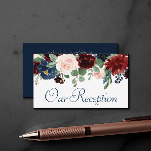 Tarjeta De Recepción Boho Blooms Armada Rusa y Garland Borgoña