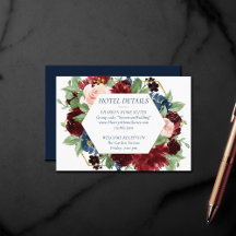 Boho Blooms | Rustic Navy y Burgundy Hotel Info