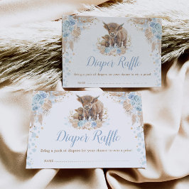Tarjeta De Recepción Boho Blue Floral Highland Cow Diaper Raffle