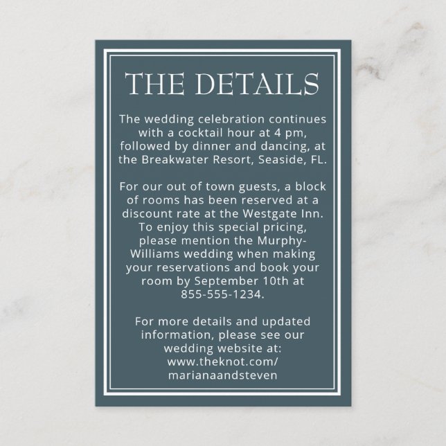 Tarjeta De Recepción Boho Blue Modern Minimalista (Anverso)