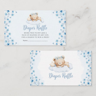 Tarjeta De Recepción Boho Blue Teddy Bear Baby Shower Diaper Raffle