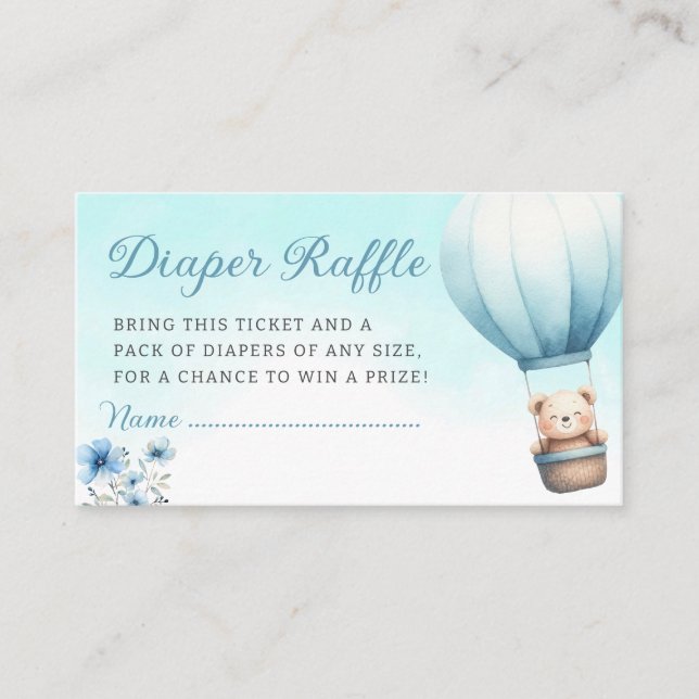 Tarjeta De Recepción Boho Blue Teddy Oso Baby Shower Diaper Raffle (Anverso)
