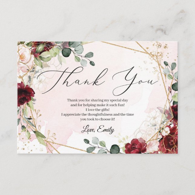 Tarjeta De Recepción Boho blush burgundy oro geométrico Bridal Shower (Anverso)