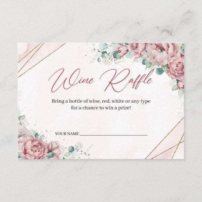 Tarjeta De Recepción Boho Blush floral falso oro eucalipto Sorteo de vi (Anverso)