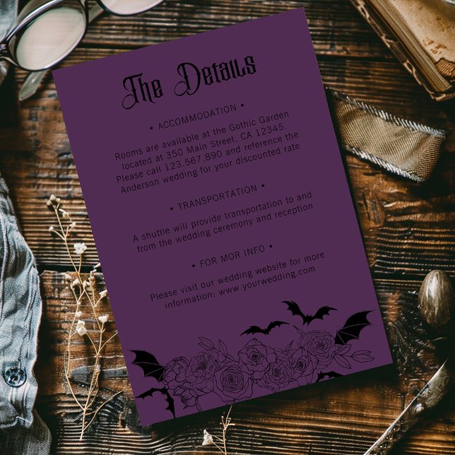 Tarjeta De Recepción Boho Boda botánico gótico detalla morado (Subido por el creador)