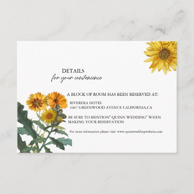 Tarjeta De Recepción BOHO boda de girasol amarillo silvestre detalles C (Anverso)