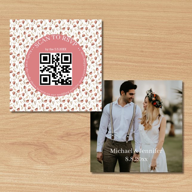 Tarjeta De Recepción boho botánico código qr rsvp foto de boda (Subido por el creador)