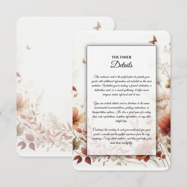 Tarjeta De Recepción Boho Browns con Mariposas Boda Floral (Anverso / Reverso)