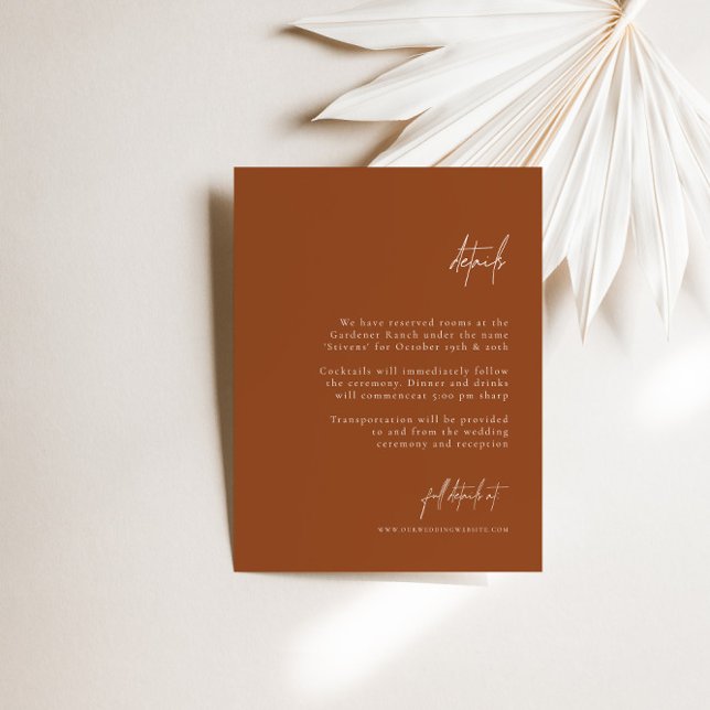 Tarjeta De Recepción Boho Brunt Naranja Elegant Minimant Boda Detalles (Boho Brunt Orange Elegant Minimal Wedding Details Enclosure Card)