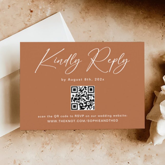 Tarjeta De Recepción Boho Burnt Naranja Wedding RSVP Código QR (Subido por el creador)