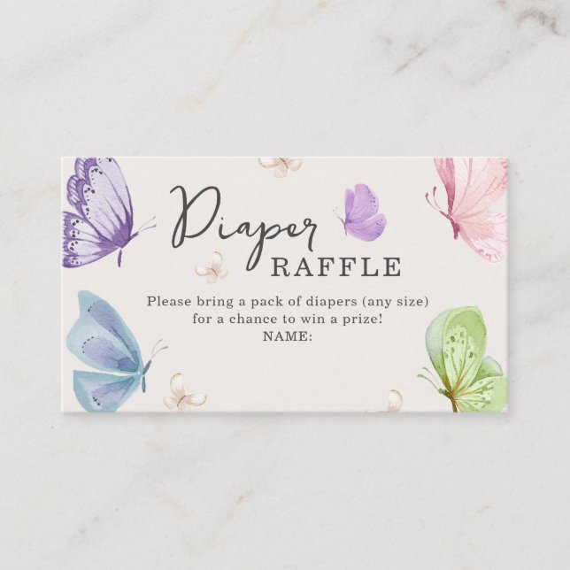 Tarjeta De Recepción Boho Butterfly Baby Shower Diaper Raffle Card (Anverso)
