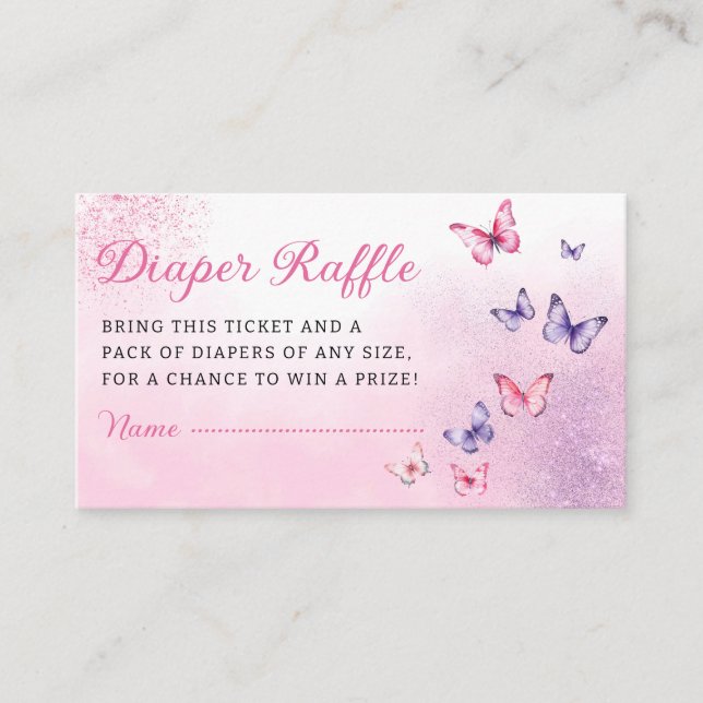 Tarjeta De Recepción Boho Butterfly Baby Shower Diaper Raffle Ticket (Anverso)