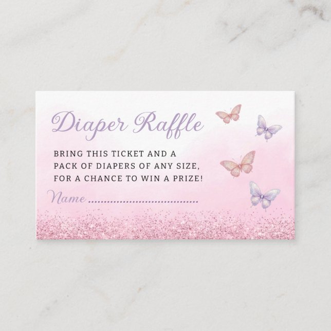 Tarjeta De Recepción Boho Butterfly Baby Shower Diaper Raffle Ticket (Anverso)