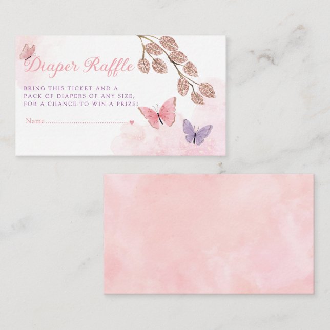 Tarjeta De Recepción Boho Butterfly Baby Shower Diaper Raffle Ticket (Anverso / Reverso)