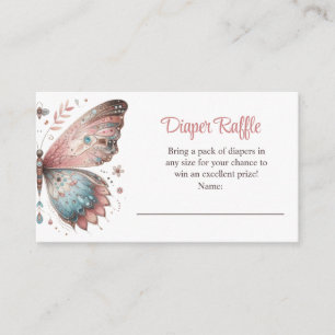 Tarjeta De Recepción Boho Butterfly Diaper Raffle Ticket - Rubor Pink