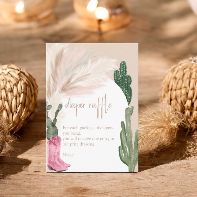 Tarjeta De Recepción Boho cactus pampas botas bebé diaper raffle (Boho cactus pampas boots baby diaper raffle enclosure card)