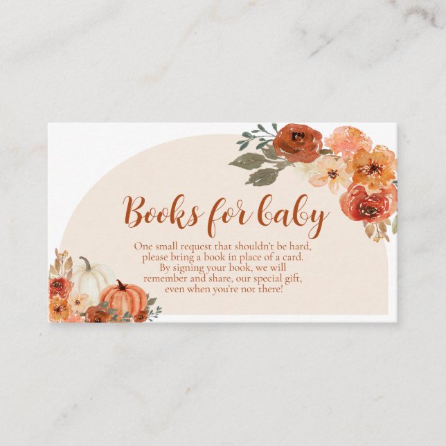 Tarjeta De Recepción Boho Cae Pequeños libros de calabaza para Baby Sho (Anverso)