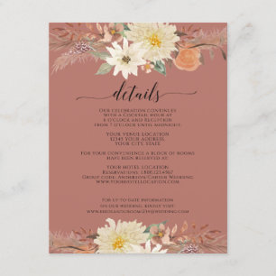 Tarjeta De Recepción BOHO Caída Floral Acuarela Orgánica Tierra Mostaza