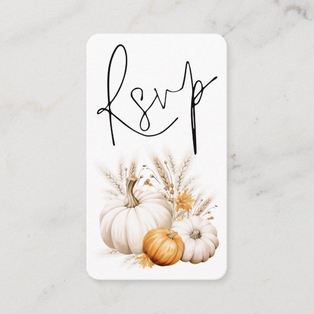 Tarjeta De Recepción Boho Calabazas Script QR Boda de código RSVP (Anverso)