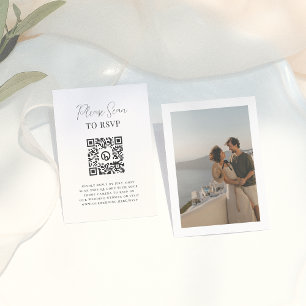 Tarjeta De Recepción Boho Caligrafía moderna Código QR Boda de fotos RS