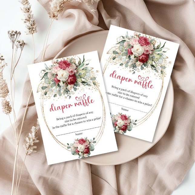 Tarjeta De Recepción Boho Chic Burgundy Blush Diaper Raffle Card (Boho Chic Burgundy Blush Diaper Raffle Card)