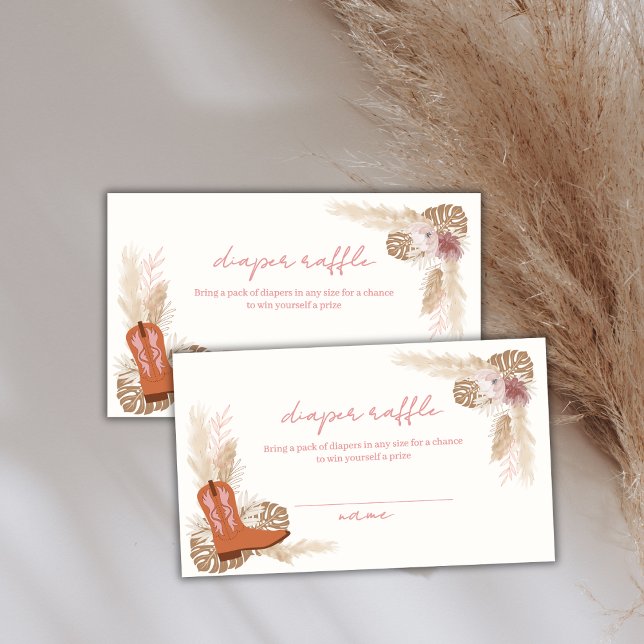 Tarjeta De Recepción Boho Chica Boots Pampas Diaper Raffle Baby Shower (Boho Girl Boots Pampas Diaper Raffle Baby Shower Enclosure Card)