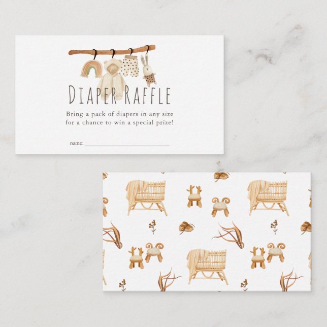 Tarjeta De Recepción Boho Clothesline Baby Shower Diaper Raffle Ticket (Anverso / Reverso)