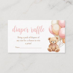 Tarjeta De Recepción Boho con globo rosa oso Baby Shower Diaper Raffle