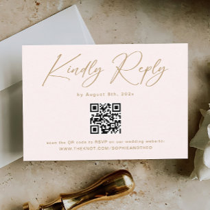 Tarjeta De Recepción Boho Cream Neutral Wedding RSVP Código Qr