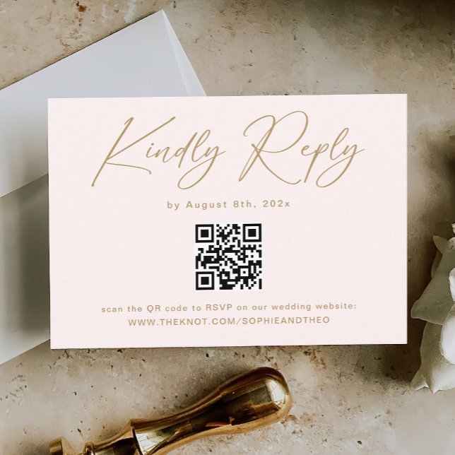 Tarjeta De Recepción Boho Cream Neutral Wedding RSVP Código Qr (Subido por el creador)